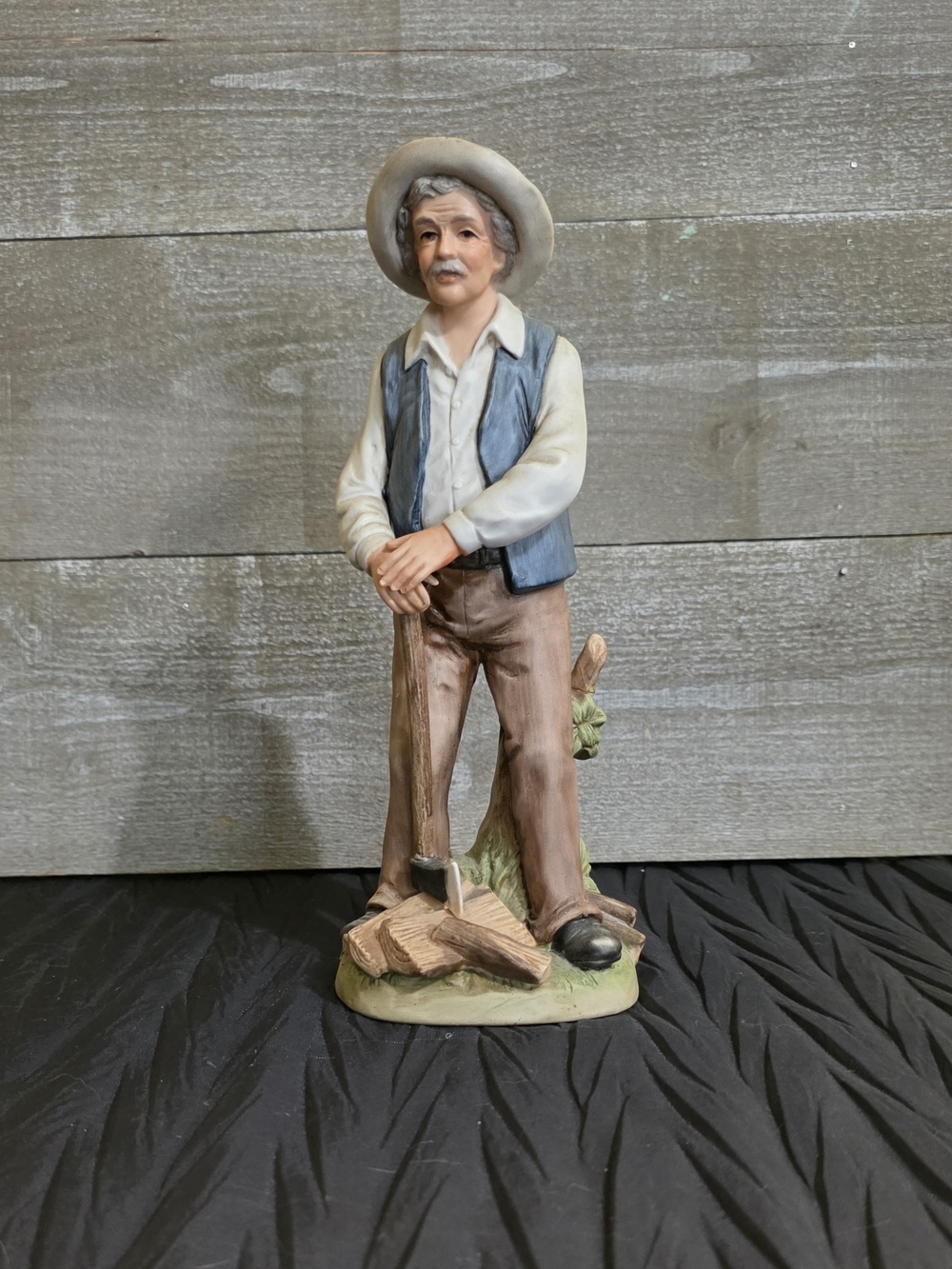 Homco Country Farmer Figurine in Blue Vest and Brown Pants. #8929